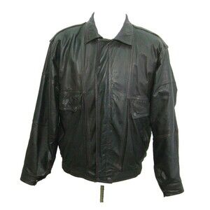 G.O. Leather Jacket Men's Large Dark Brown Zipper Front Bomber Coat 5 Pockets